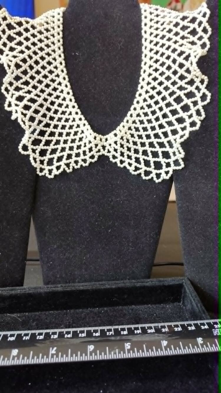 Vintage 1950s Woven Faux Pearl Collar Necklace Lattice Peter Pan Statement Bib